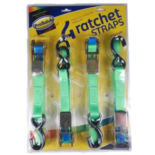 ProSolve Blister Pack Ratchet Straps 4 Ratchet Straps 25mm x  5m x  750kg RAS (4 Pack) (Box Qty: 5)