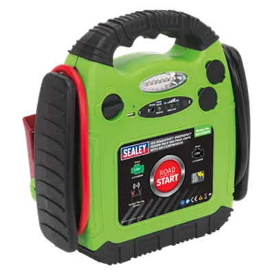 Sealey RoadStart 12v Jump Starter Air Compressor 900A - Hi-Viz Green